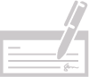 Gray icon of a check and pen